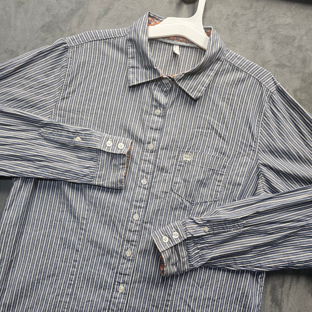 CINCH Women's XL Blue White Striped Cotton Western Long Sleeve Button Down Shirt